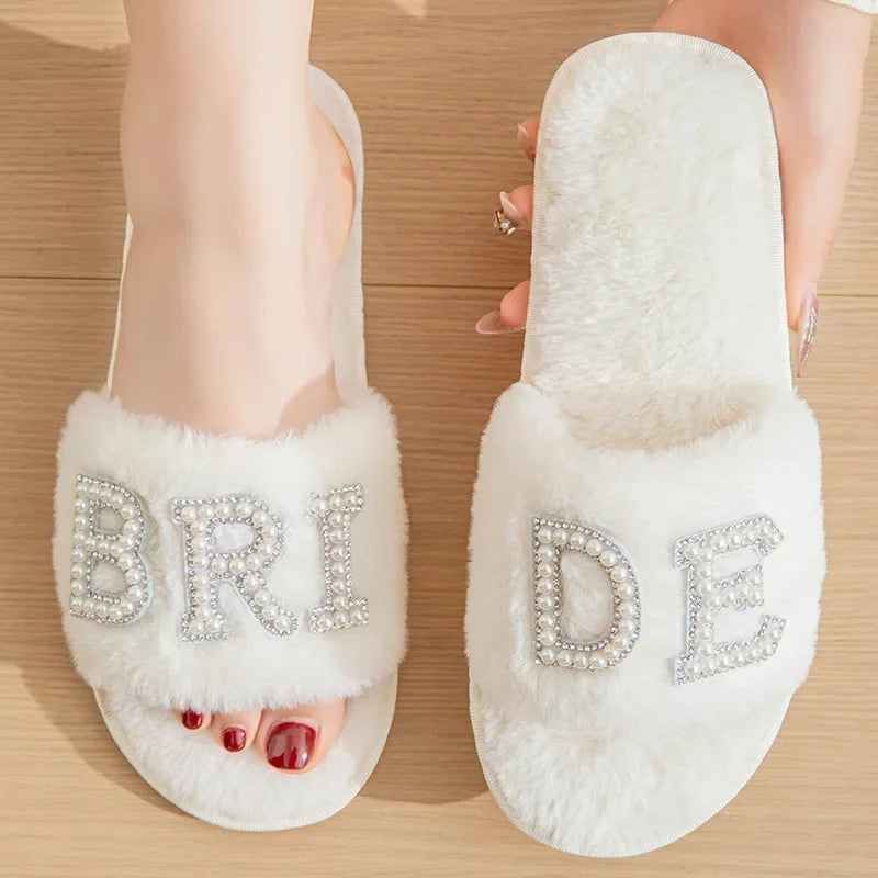 Women's Winter Crystal Furry Plush Slippers