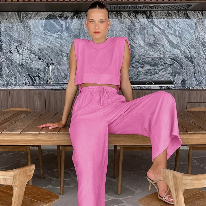 Women's 2 PC Summer Halter Crop Top Set