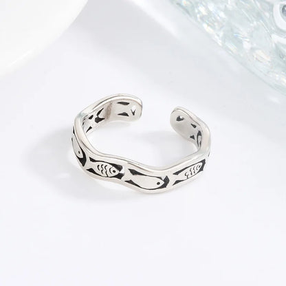 Women's 925 Sterling Silver Wave Fish Finger Rings