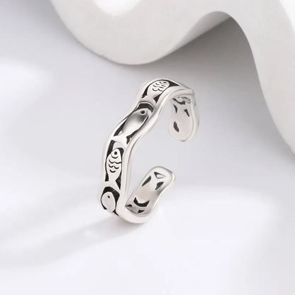 Women's 925 Sterling Silver Wave Fish Finger Rings