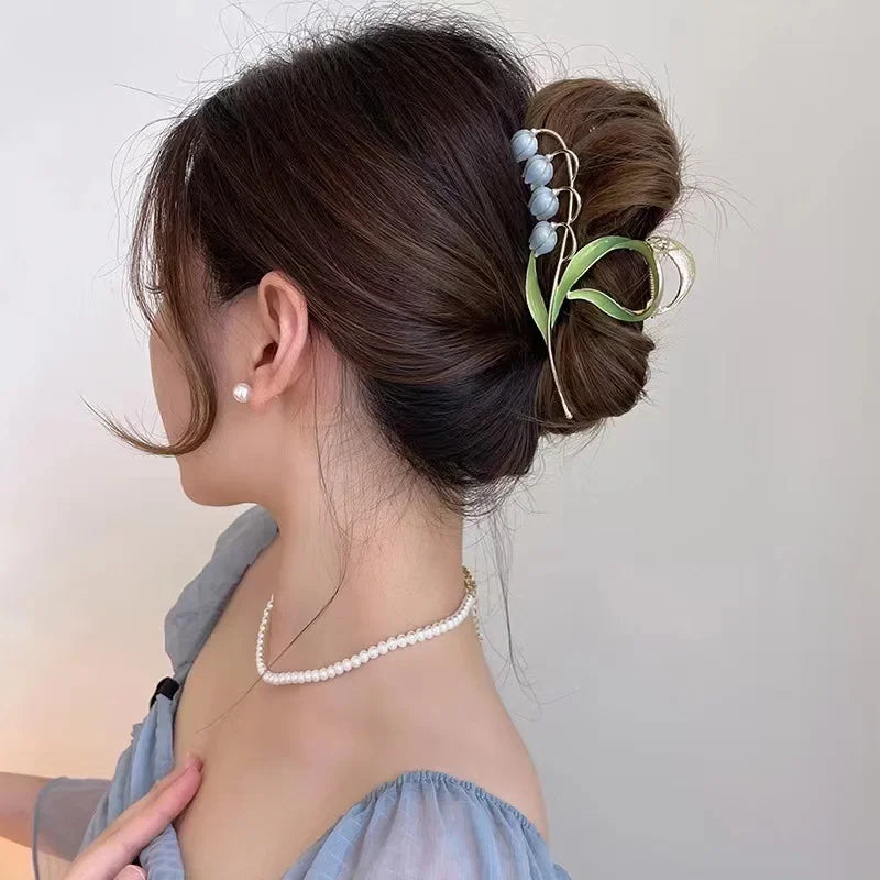 Women's Pearl Bell Orchid Ponytail Hair Clip