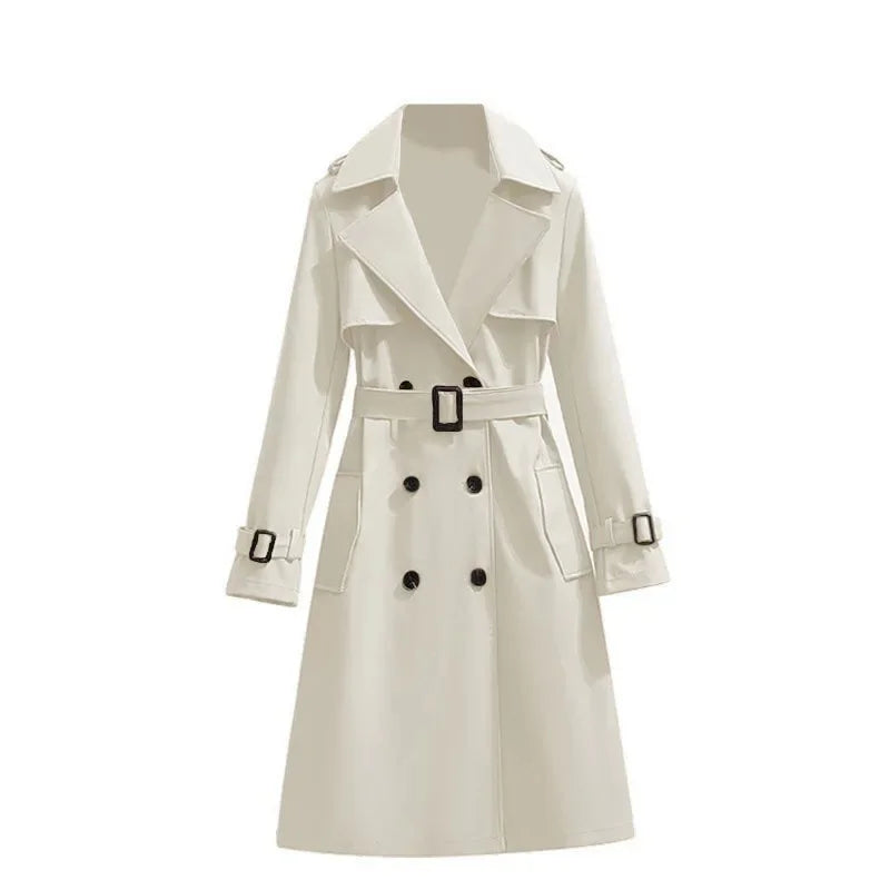 Women's Long Sleeve Mid Length Belted Trench Coat