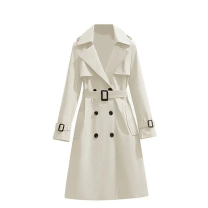 Women's Long Sleeve Mid Length Belted Trench Coat