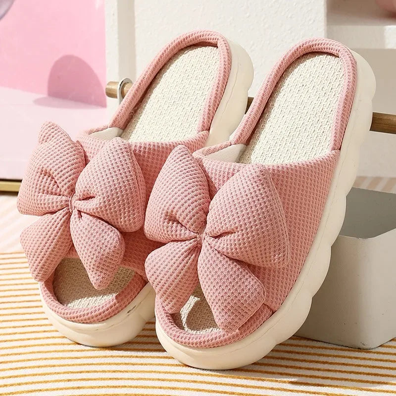 Women's Cute Bowknot Cotton Linen Slippers