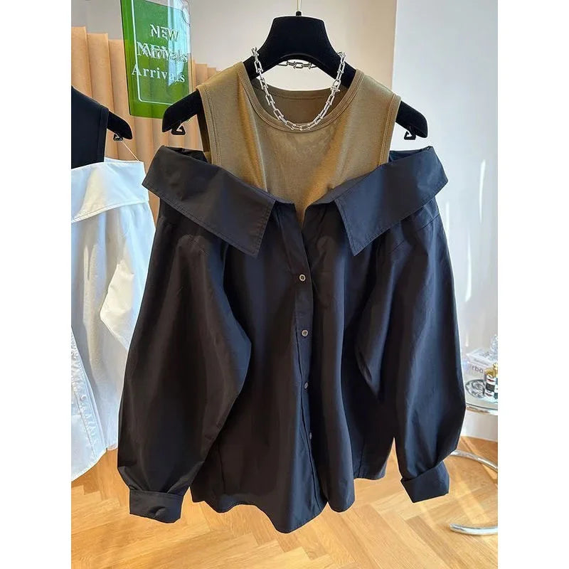 Women's Button Straps Off-Shoulder Tops