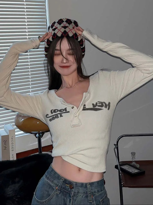 Women's Chic Knitted Crew Neck Print T-Shirt