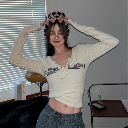 Women's Chic Knitted Crew Neck Print T-Shirt