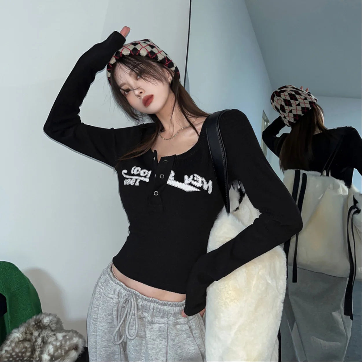 Women's Chic Knitted Crew Neck Print T-Shirt