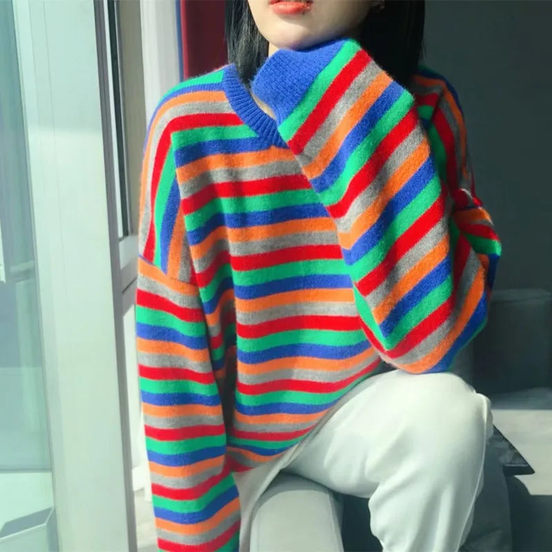 Women's Colorful Long Sleeve Oversized Cashmere Sweater