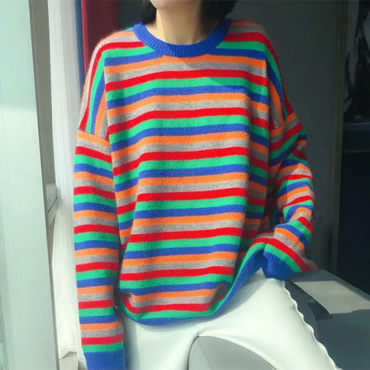 Women's Colorful Long Sleeve Oversized Cashmere Sweater
