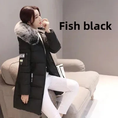 Women's Long Sleeve Cotton Fur Collar Hoodie Coat