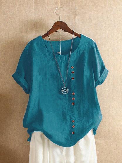 Women's Cotton Linen Non Strech Button Tops
