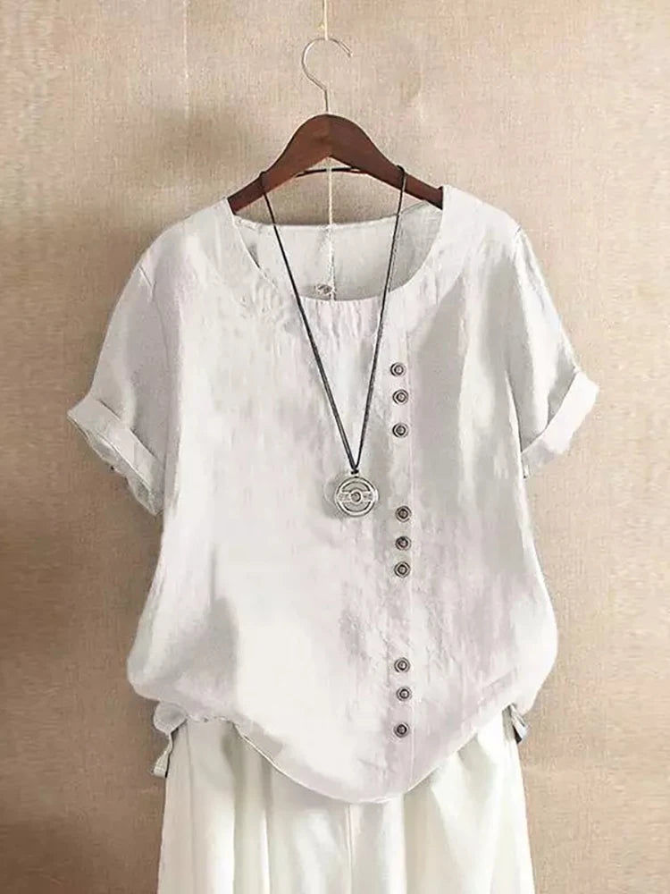 Women's Cotton Linen Non Strech Button Tops