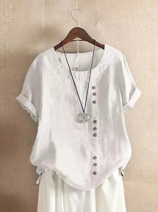 Women's Cotton Linen Non Strech Button Tops