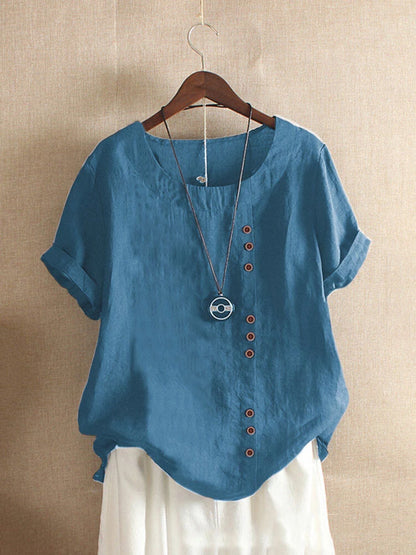 Women's Cotton Linen Non Strech Button Tops