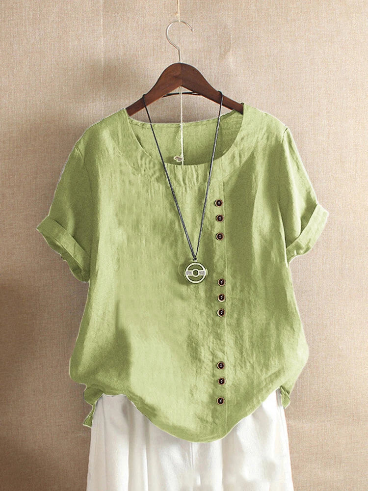 Women's Cotton Linen Non Strech Button Tops