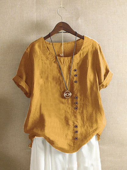 Women's Cotton Linen Non Strech Button Tops