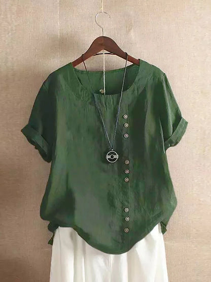 Women's Cotton Linen Non Strech Button Tops