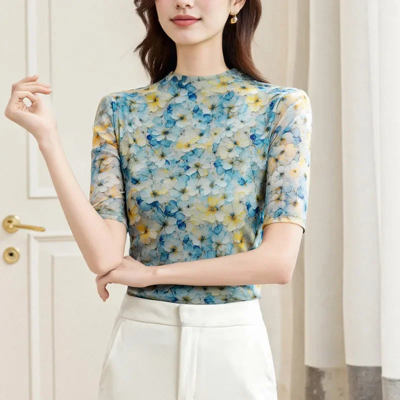 Women's Crew-Neck Short Sleeve Floral T Shirts