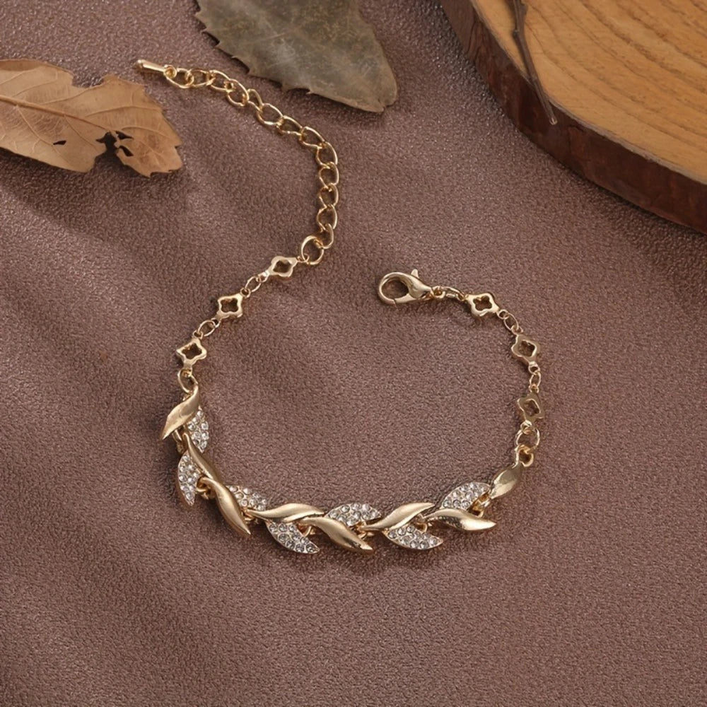Women's Crystal Braided Gold Leaf Bracelet