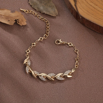 Women's Crystal Braided Gold Leaf Bracelet