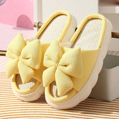 Women's Cute Bowknot Cotton Linen Slippers