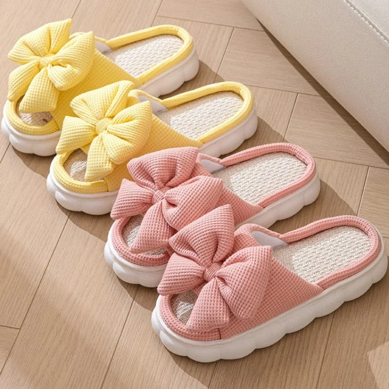 Women's Cute Bowknot Cotton Linen Slippers