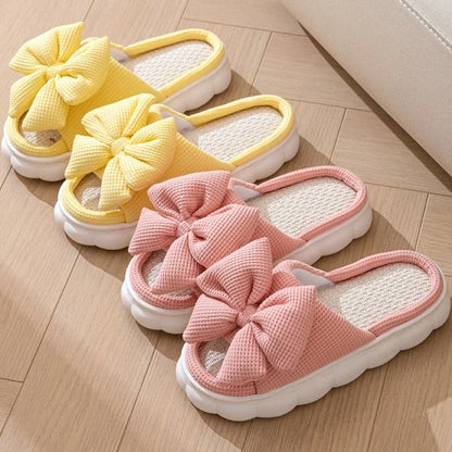 Women's Cute Bowknot Cotton Linen Slippers