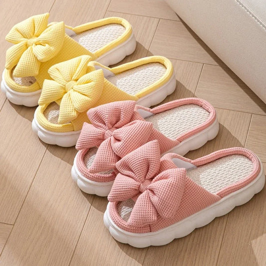 Women's Cute Bowknot Cotton Linen Slippers