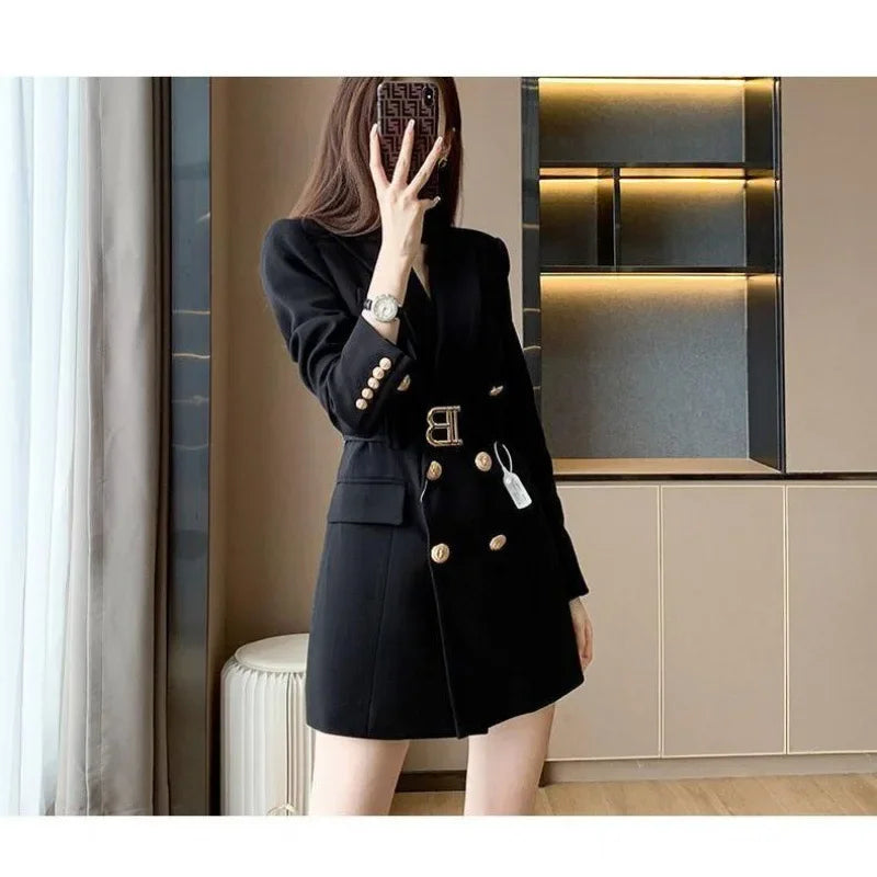 Women's Elegant Double-Breasted Belt Blazer Dress