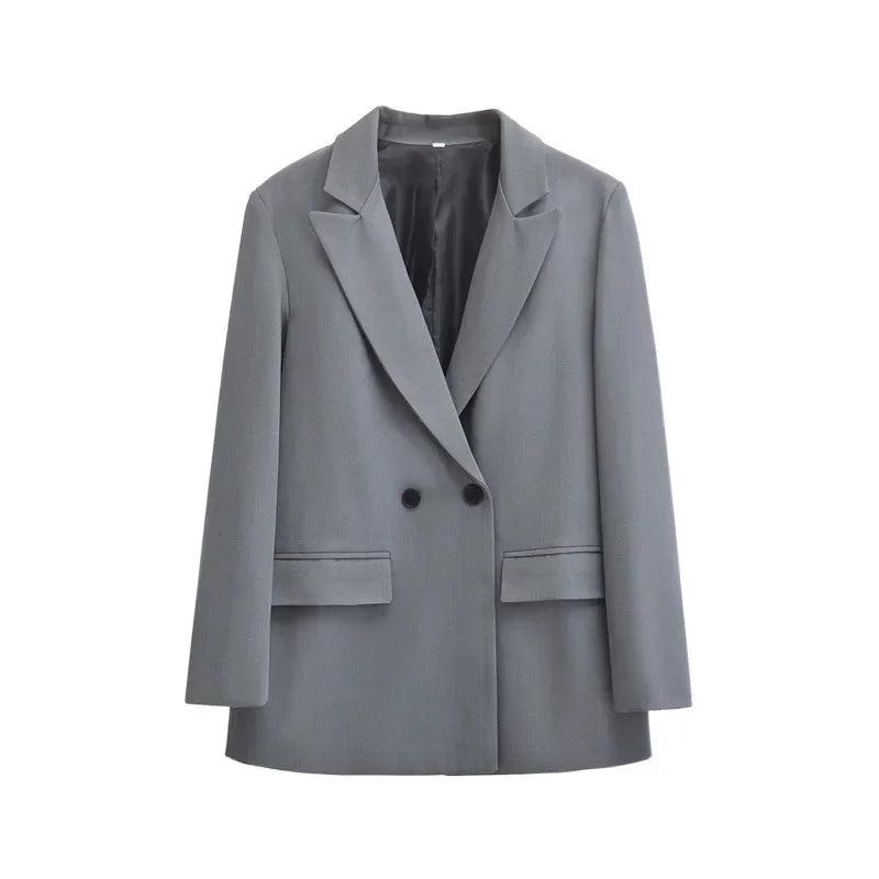 Women's Double-Breasted Cotton Full Sleeve Blazer