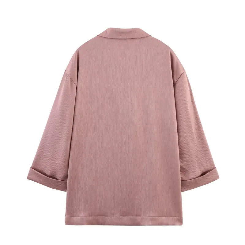 Women's Double-Breasted Satin Blazers & Long Trousers