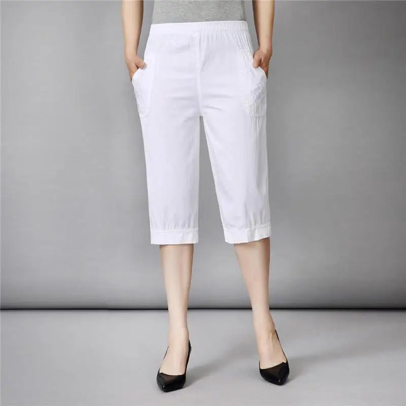 Women's Loose Elastic Cotton Cropped Pants