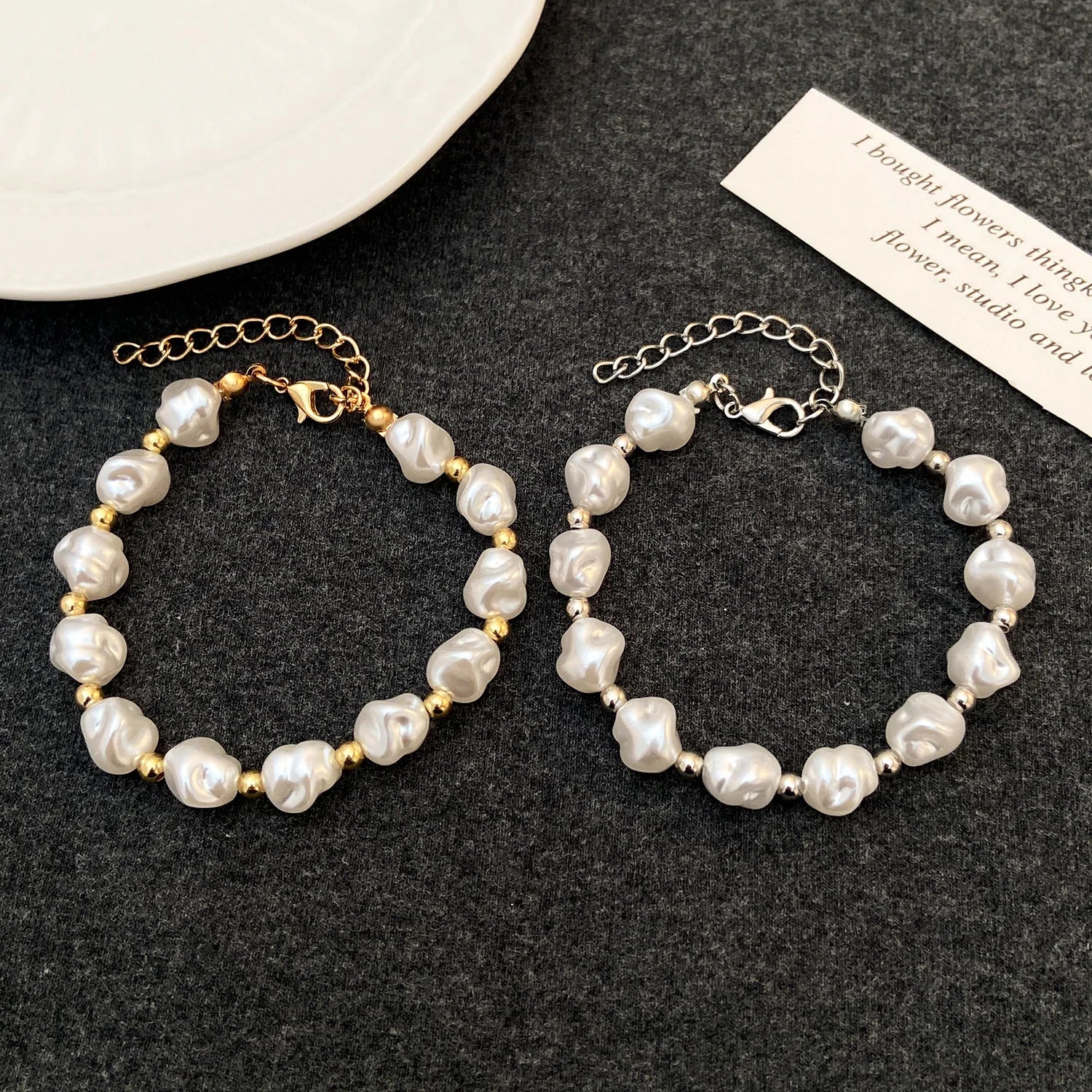 Women's Elastic White Pearl Beads Bracelet