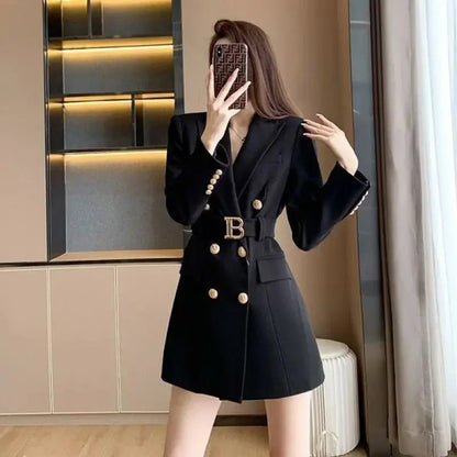 Women's Elegant Double-Breasted Belt Blazer Dress