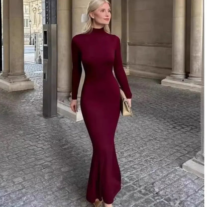 Women's Elegant Long Sleeve Maxi Wrap Dress