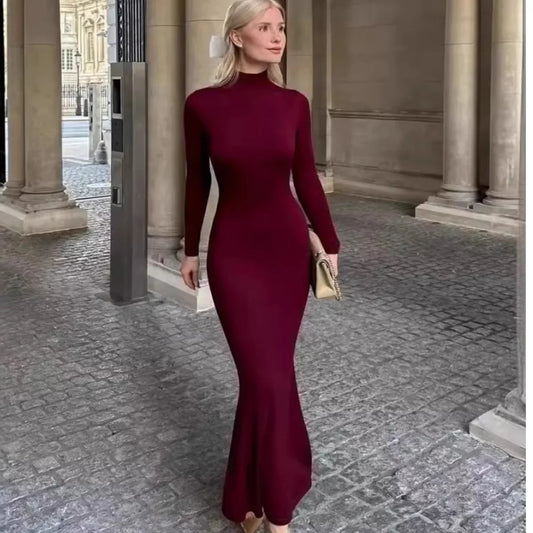 Women's Elegant Long Sleeve Maxi Wrap Dress