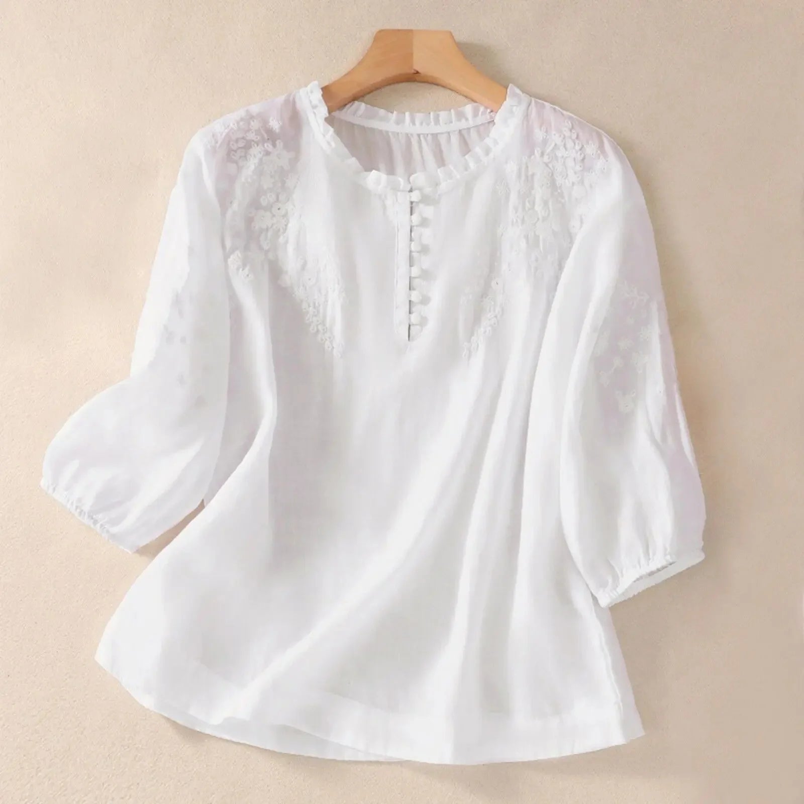 Women's Embroidered Cotton Linen Long Sleeve Tops