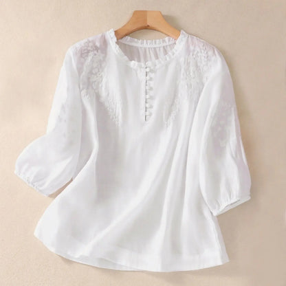 Women's Embroidered Cotton Linen Long Sleeve Tops