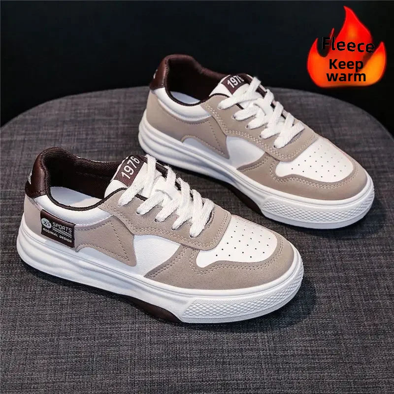 Women's Fleece-Lined Thick Sole Flat Sneakers