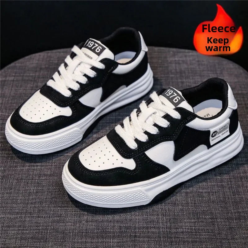Women's Fleece-Lined Thick Sole Flat Sneakers