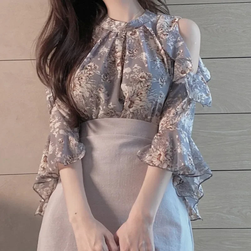 Women's FloralPrint Butterfly Sleeve Tops