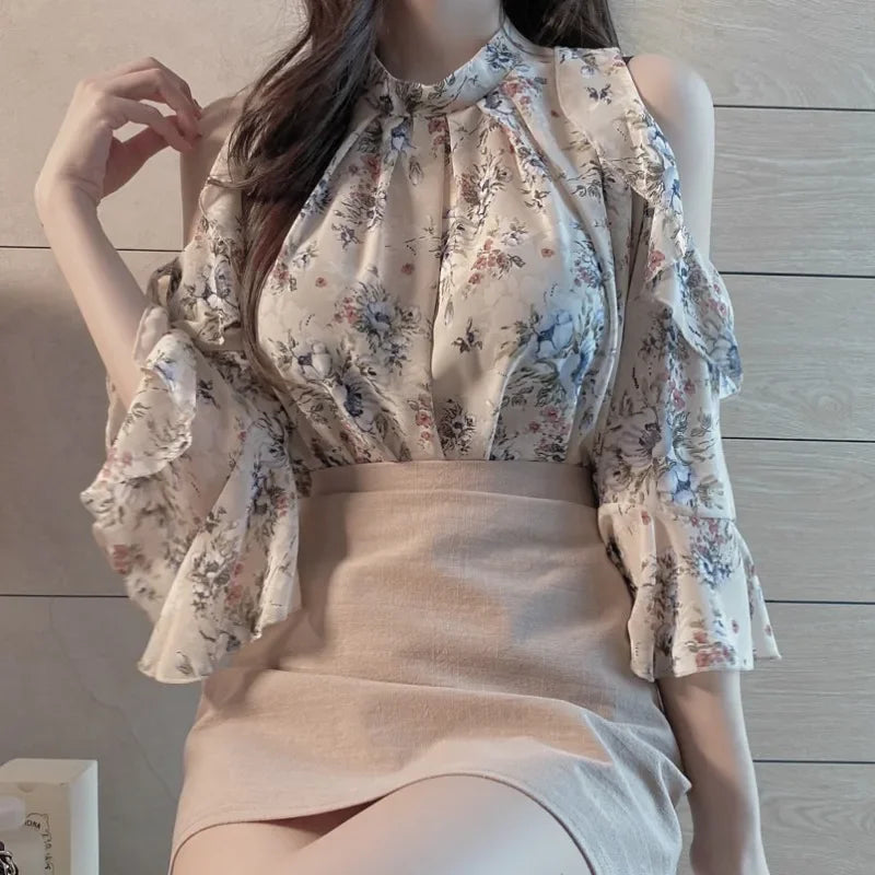 Women's FloralPrint Butterfly Sleeve Tops