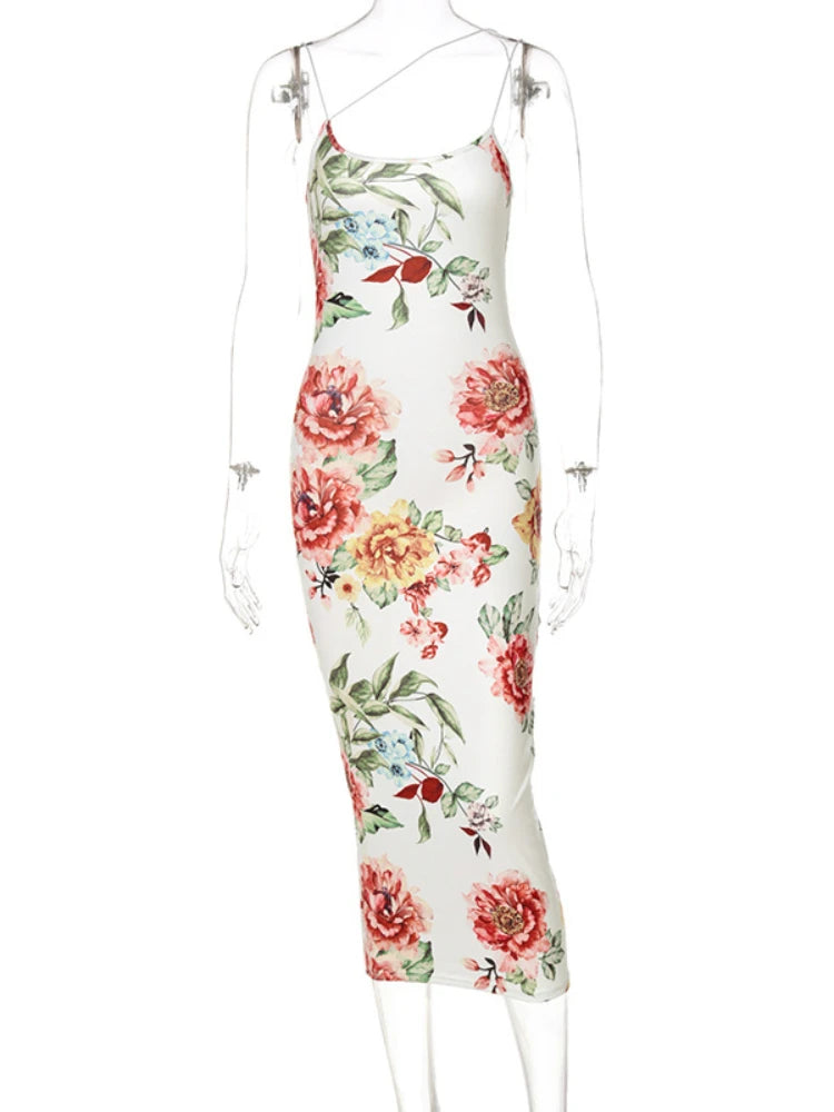 Women's Floral Print Strap Bodycon Sleeveles Maxi Dress