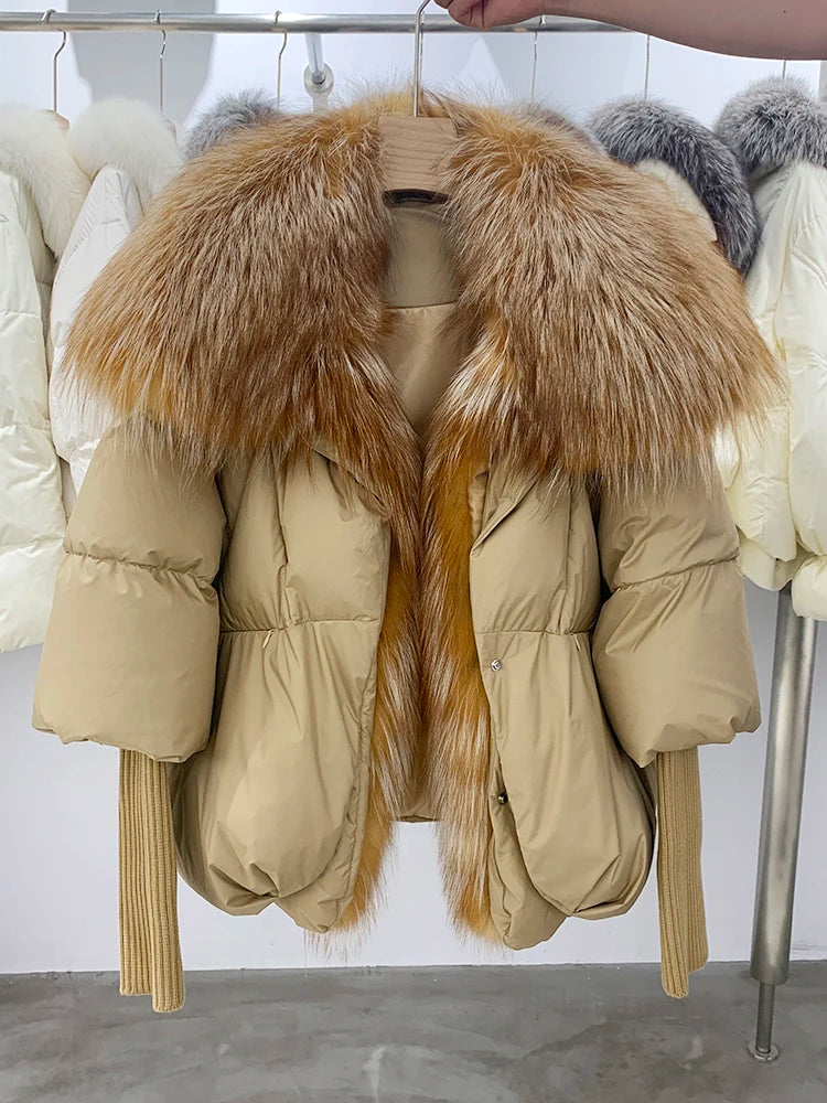 Women's Fox Fur Collar Thick Duck Down Puffer Coat