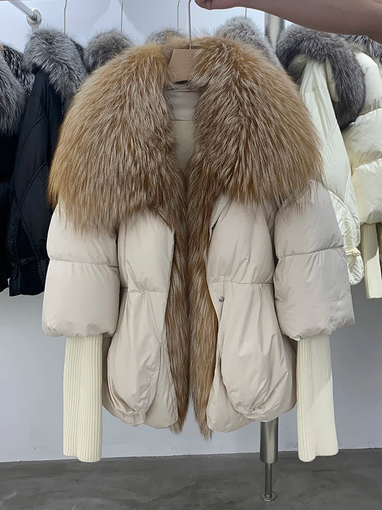 Women's Fox Fur Collar Thick Duck Down Puffer Coat