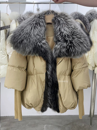 Women's Fox Fur Collar Thick Duck Down Puffer Coat