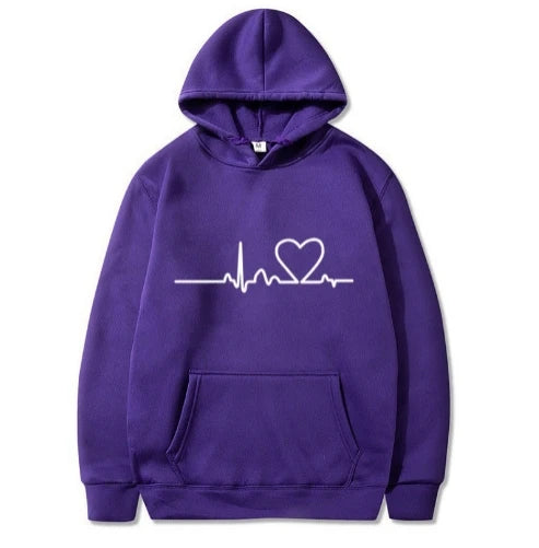 Women's Full Sleeve Heartbeat Print Hoodie