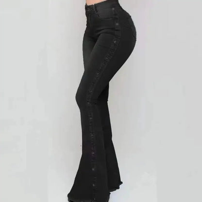 Women's High-Waisted Chic Studded Buckle Jeans