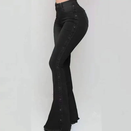 Women's High-Waisted Chic Studded Buckle Jeans